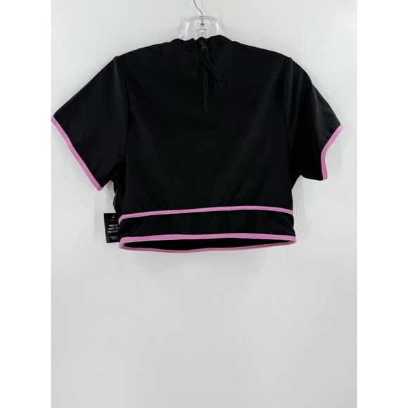 NEW TAGS Torrid Active Size 0 Black Snake Rose Wireless Cropped Piping Rashguard - Picture 4 of 12